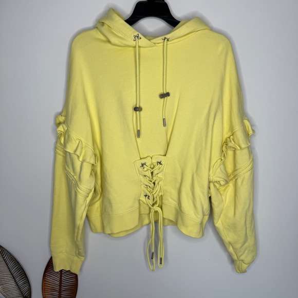 B1 Puma x Collina Strada Yellow Lace Up Ruffle Hoodie Sweatshirt XL 624534-31 - Picture 5 of 10